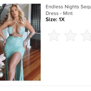 Fashion Nova Endless Nights Sequin Maxi Dress Mint Green 1X NWT